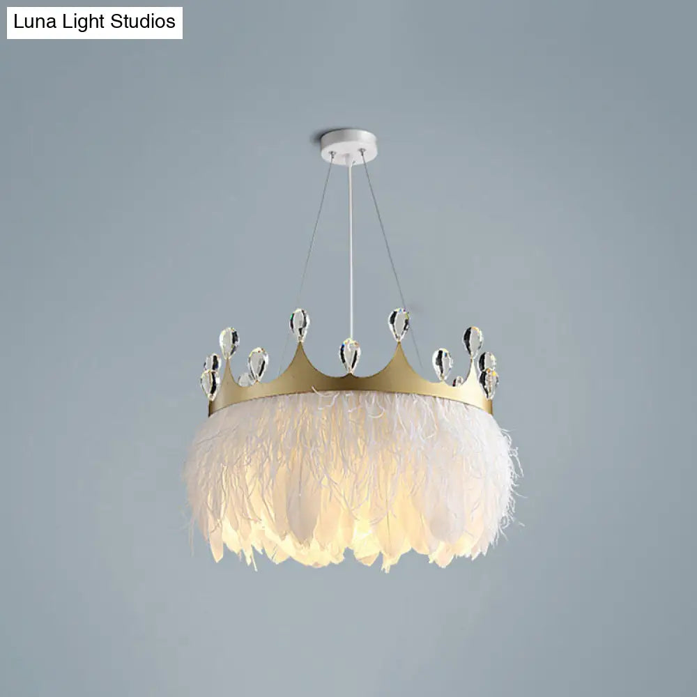 Minimalist Feather Crown Pendant Light with Crystal Deco