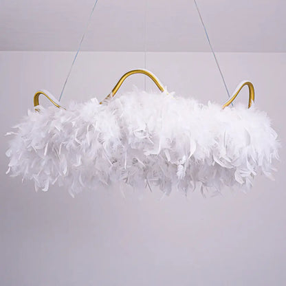 Minimalist Feather White Crown LED Chandelier - Ideal for Kids Bedroom Hanging Light