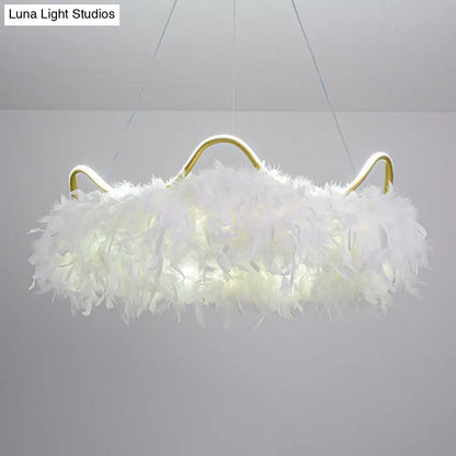 Minimalist Feather White Crown LED Chandelier - Ideal for Kids Bedroom Hanging Light