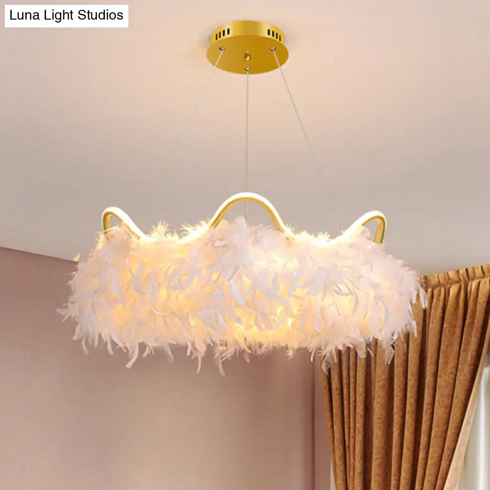Minimalist Feather White Crown LED Chandelier - Ideal for Kids Bedroom Hanging Light