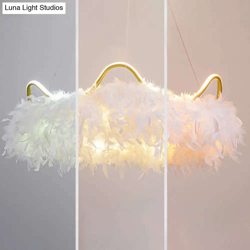 Minimalist Feather White Crown LED Chandelier - Ideal for Kids Bedroom Hanging Light