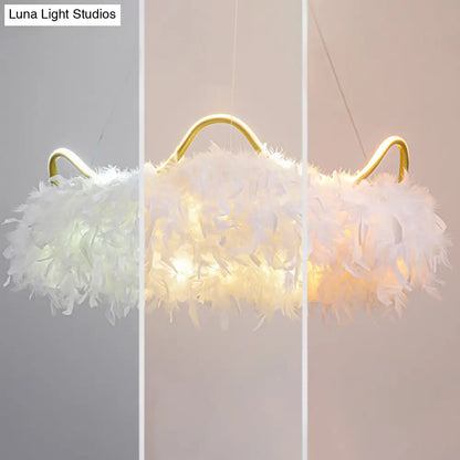 Minimalist Feather White Crown LED Chandelier - Ideal for Kids Bedroom Hanging Light