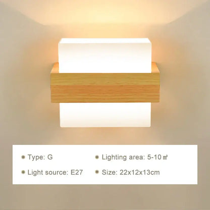 Minimalist frosted glass wooden wall lamp with warm glow and pull chain, ideal as a wooden wall lamp for bedroom