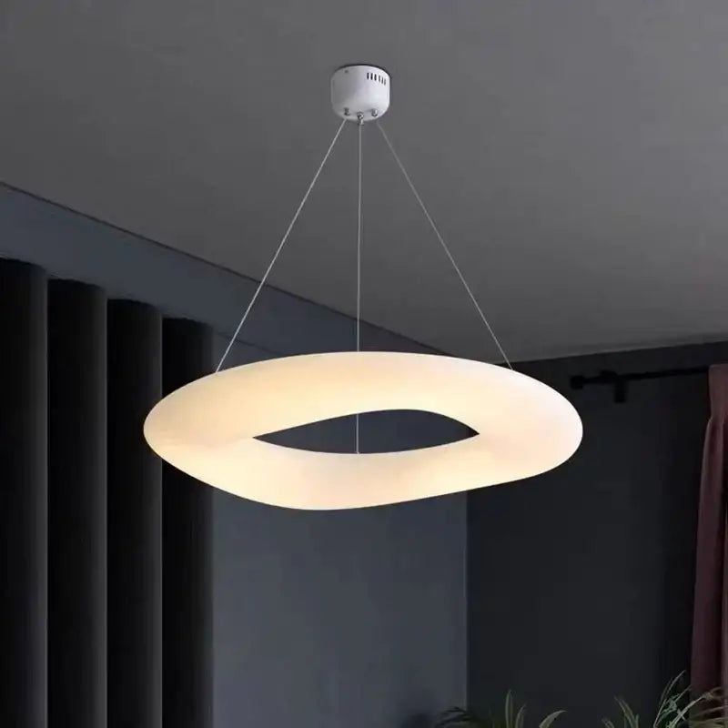 Minimalist frosted white cloud led pendant light with a soft acrylic ring and sleek ceiling mount for home office decorbites cloud led