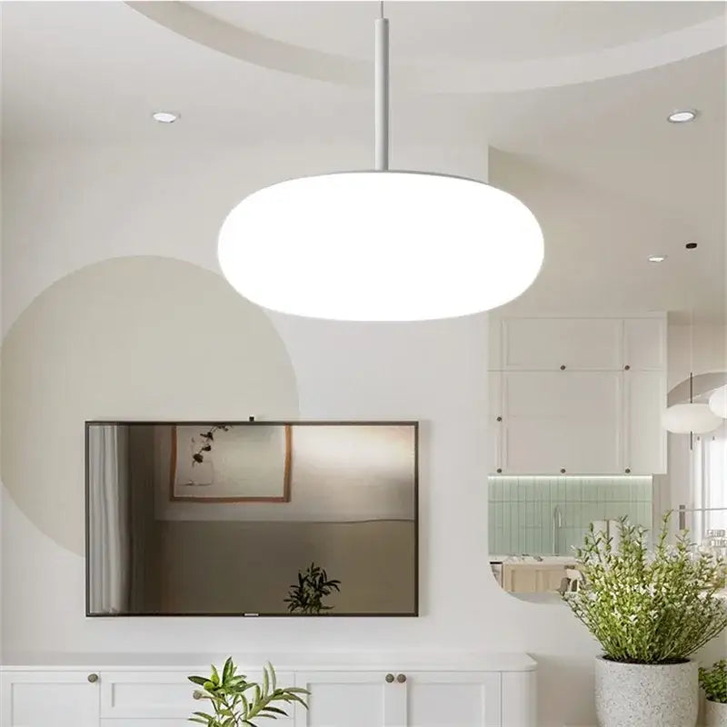Minimalist frosted white glass pendant lamp with cylindrical stem for dining table decorbites itka pendant lamp