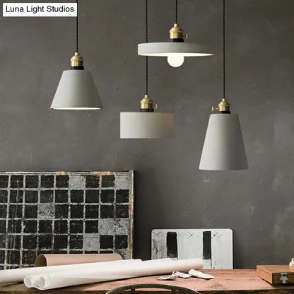 Minimalist Geometric Cement Pendant Light with Rotary Switch for Dining Rooms - Grey