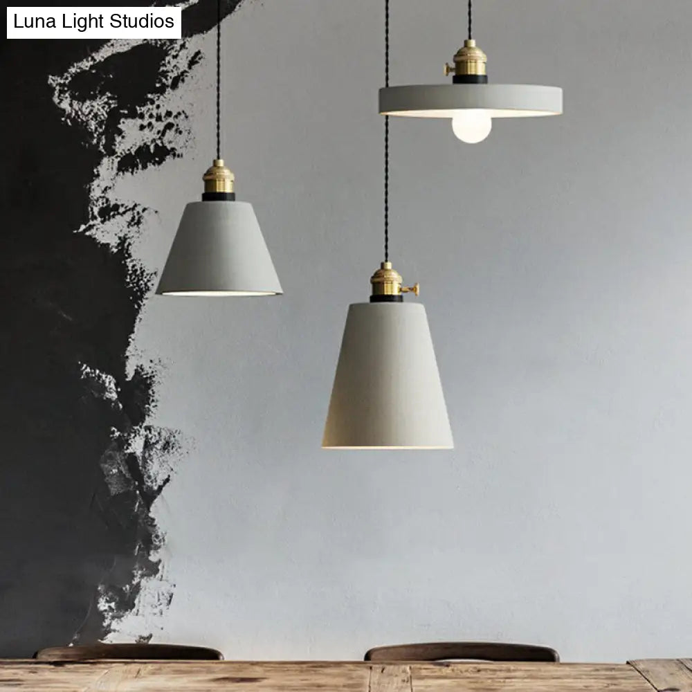 Minimalist Geometric Cement Pendant Light with Rotary Switch for Dining Rooms - Grey