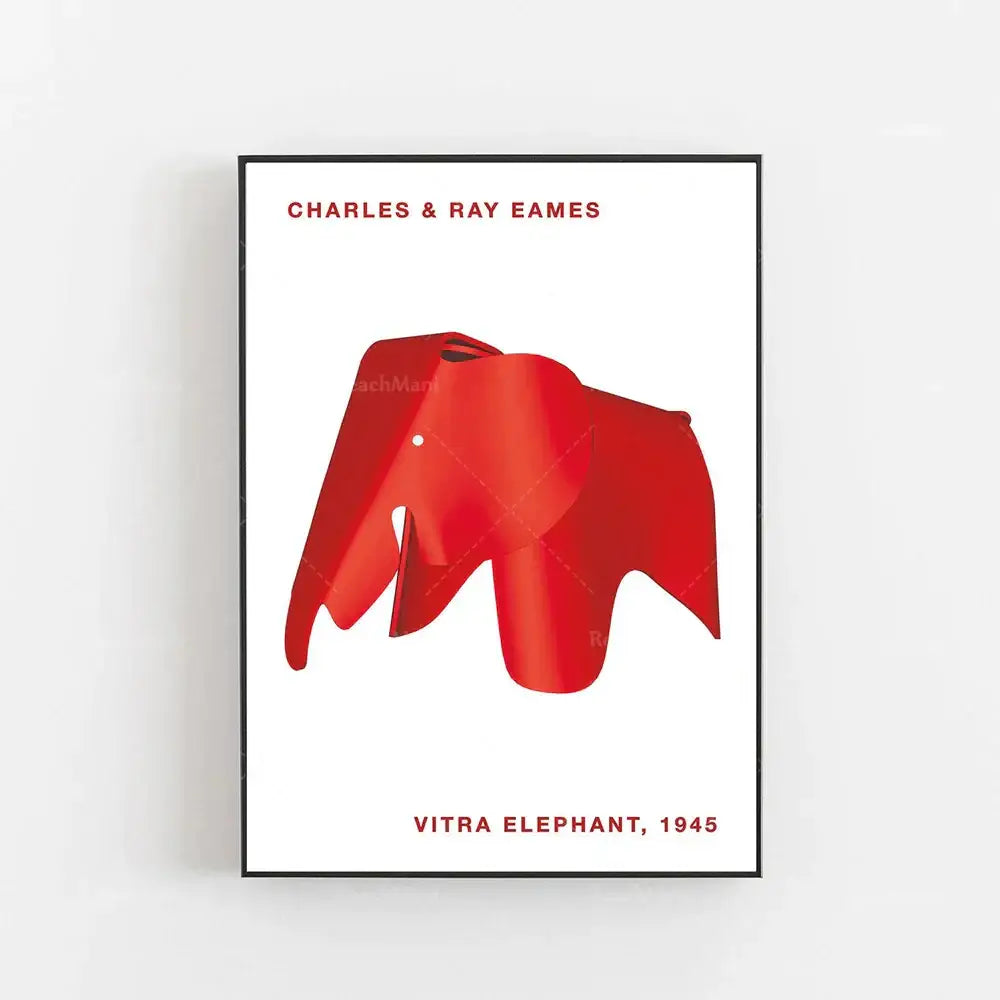 Vibrant red minimalist stylized elephant bauhaus canvas print framed in black for children’s room decorbites decor