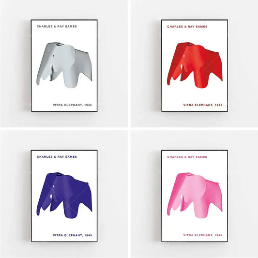 Minimalist geometric elephant bauhaus canvas print in silver red blue and pink on white for children’s room decorbites elephant bauhaus