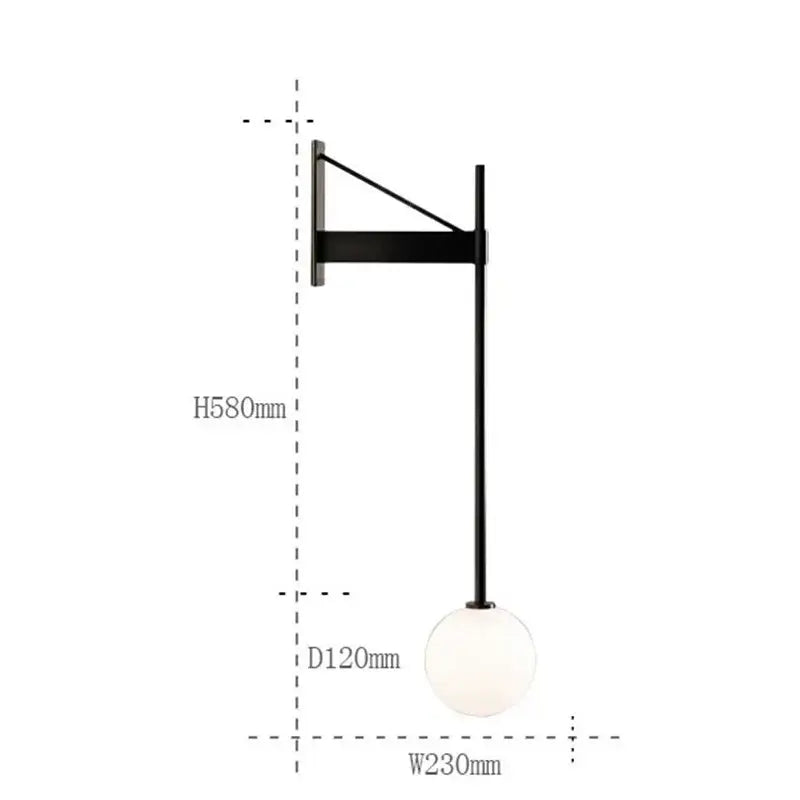 Black metal wall lamp with a spherical frosted glass globe from decorbites geometric iron wall collection for bedroom decor