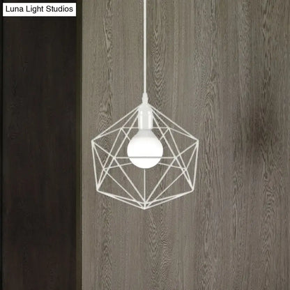 Decorbites™ white geometric metal pendant light with frosted bulb for industrial living room in black white finish