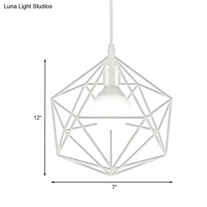 DecorBites™ geometric metal pendant light with white wireframe design for modern industrial living room decor