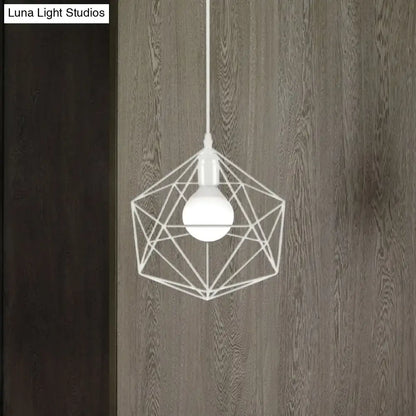 White geometric metal pendant light with frosted bulb inside from DecorBites black white industrial series
