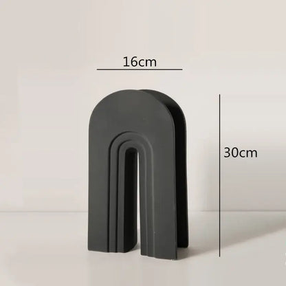 Black matte finish arch-shaped geometric stripes ceramic decorbites geometric stripes vase 16cm wide 30cm tall for living room decor