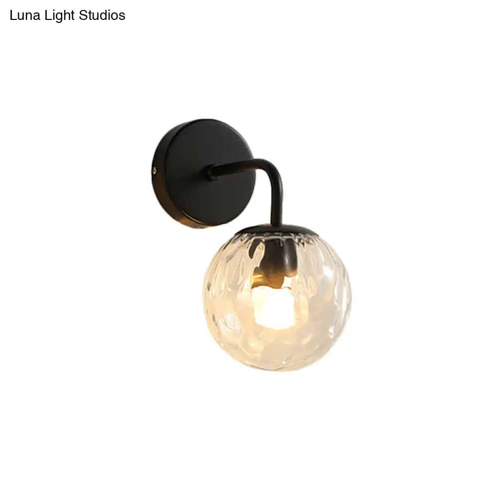 DecorBites™ DecorBites™ Minimalist Glass Ball Wall Lamp with Ripple Effect and Bent Arm in Black/Gold - Ideal for Bedroom Lighting