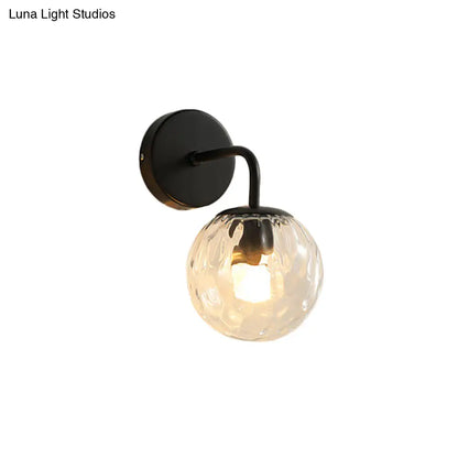 DecorBites™ DecorBites™ Minimalist Glass Ball Wall Lamp with Ripple Effect and Bent Arm in Black/Gold - Ideal for Bedroom Lighting