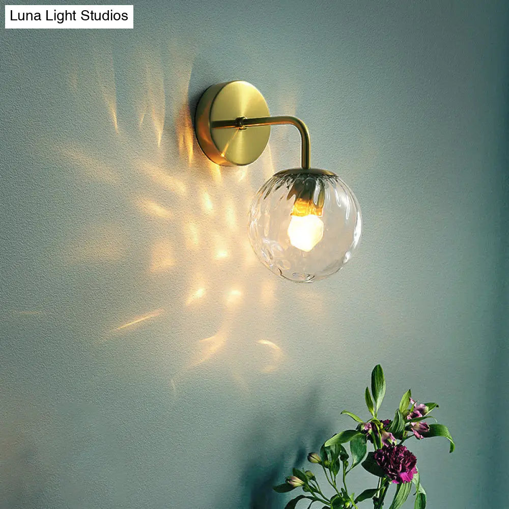 DecorBites™ DecorBites™ Minimalist Glass Ball Wall Lamp with Ripple Effect and Bent Arm in Black/Gold - Ideal for Bedroom Lighting