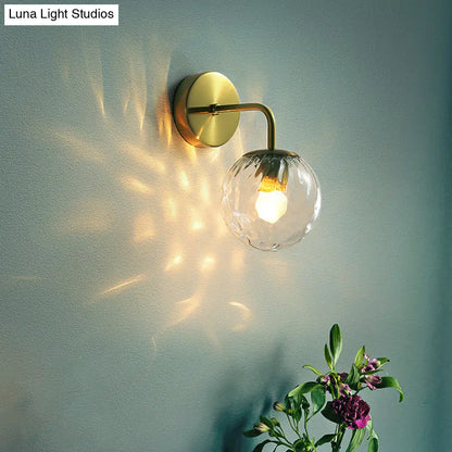 DecorBites™ DecorBites™ Minimalist Glass Ball Wall Lamp with Ripple Effect and Bent Arm in Black/Gold - Ideal for Bedroom Lighting