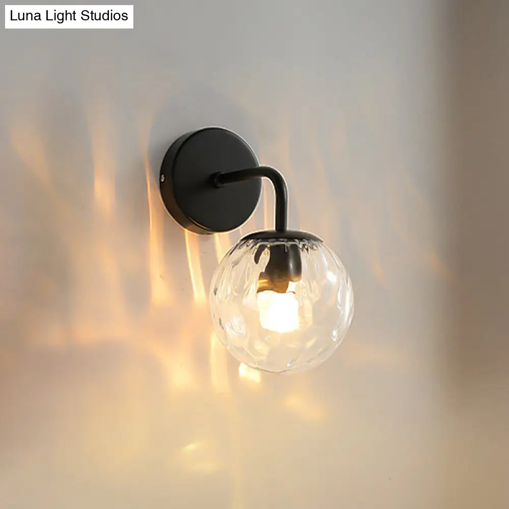 DecorBites™ DecorBites™ Minimalist Glass Ball Wall Lamp with Ripple Effect and Bent Arm in Black/Gold - Ideal for Bedroom Lighting