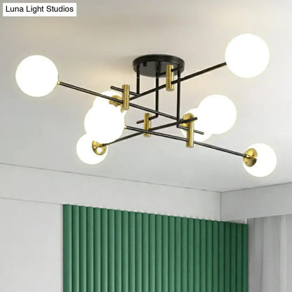 DecorBites™ DecorBites™ Minimalist Glass Bedroom Semi Flush Mount Ceiling Light in Black