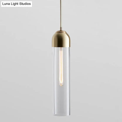 Minimalist Glass Hanging Light - 17.7" Height, Tube-shaped, 1 Light Bedside Pendant with Adjustable Cord (47")