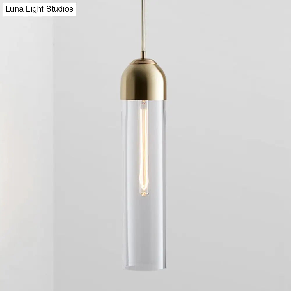 Minimalist Glass Hanging Light - 17.7" Height, Tube-shaped, 1 Light Bedside Pendant with Adjustable Cord (47")