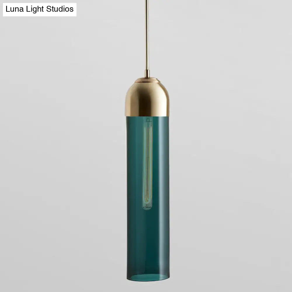 Minimalist Glass Hanging Light - 17.7" Height, Tube-shaped, 1 Light Bedside Pendant with Adjustable Cord (47")