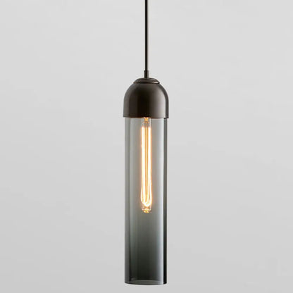 Minimalist Glass Hanging Light - 17.7" Height, Tube-shaped, 1 Light Bedside Pendant with Adjustable Cord (47")