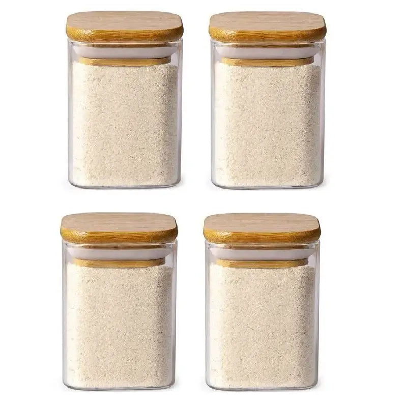 Minimalist clear glass jar with bamboo lid and labels for kitchen storage by decorbites glass jar collection