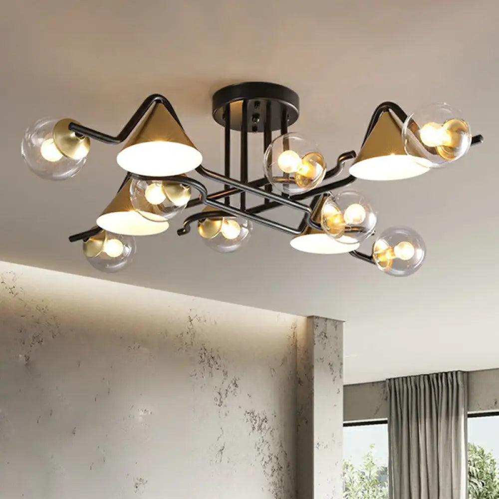 DecorBites™ DecorBites™ Minimalist Glass Semi Flush Ceiling Light - Cone and Ball Shaped, Black-Brass Finish