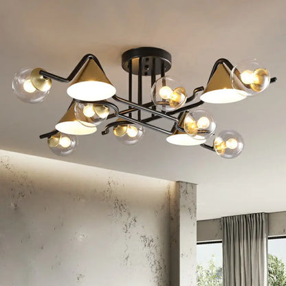 DecorBites™ DecorBites™ Minimalist Glass Semi Flush Ceiling Light - Cone and Ball Shaped, Black-Brass Finish