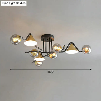 DecorBites™ DecorBites™ Minimalist Glass Semi Flush Ceiling Light - Cone and Ball Shaped, Black-Brass Finish