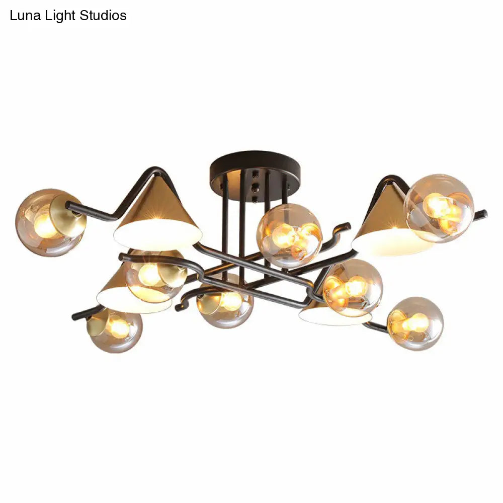 DecorBites™ DecorBites™ Minimalist Glass Semi Flush Ceiling Light - Cone and Ball Shaped, Black-Brass Finish