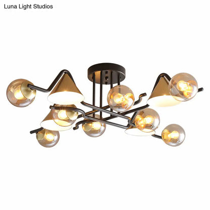 DecorBites™ DecorBites™ Minimalist Glass Semi Flush Ceiling Light - Cone and Ball Shaped, Black-Brass Finish