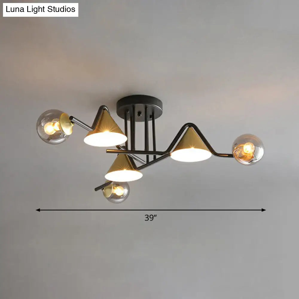 DecorBites™ DecorBites™ Minimalist Glass Semi Flush Ceiling Light - Cone and Ball Shaped, Black-Brass Finish