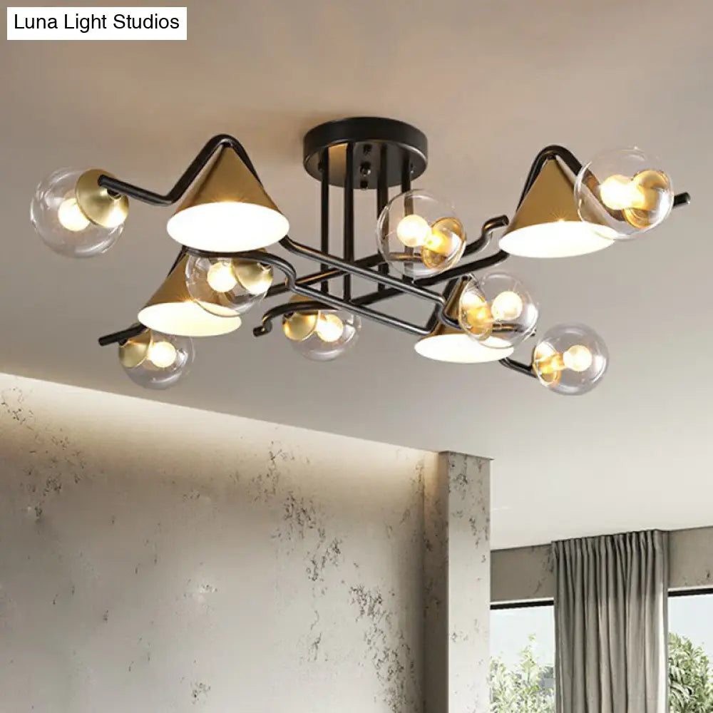 DecorBites™ DecorBites™ Minimalist Glass Semi Flush Ceiling Light - Cone and Ball Shaped, Black-Brass Finish