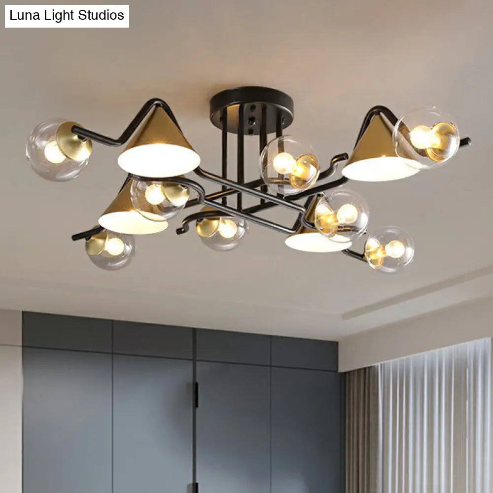 DecorBites™ DecorBites™ Minimalist Glass Semi Flush Ceiling Light - Cone and Ball Shaped, Black-Brass Finish