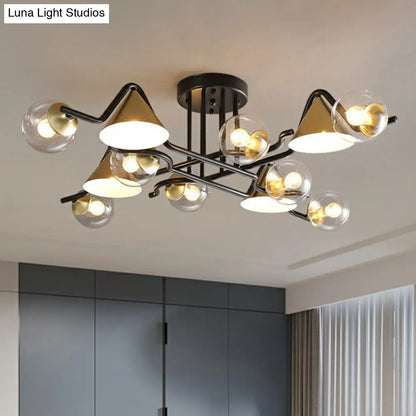 DecorBites™ DecorBites™ Minimalist Glass Semi Flush Ceiling Light - Cone and Ball Shaped, Black-Brass Finish