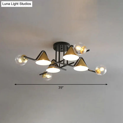 DecorBites™ DecorBites™ Minimalist Glass Semi Flush Ceiling Light - Cone and Ball Shaped, Black-Brass Finish