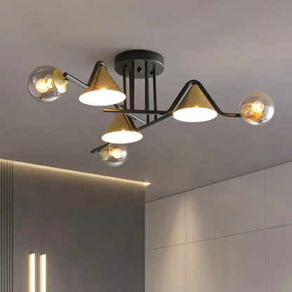 DecorBites™ DecorBites™ Minimalist Glass Semi Flush Ceiling Light - Cone and Ball Shaped, Black-Brass Finish