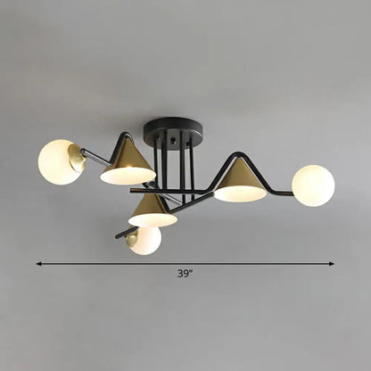 DecorBites™ DecorBites™ Minimalist Glass Semi Flush Ceiling Light - Cone and Ball Shaped, Black-Brass Finish