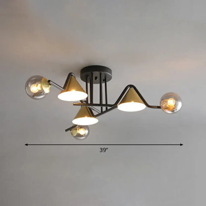 DecorBites™ DecorBites™ Minimalist Glass Semi Flush Ceiling Light - Cone and Ball Shaped, Black-Brass Finish