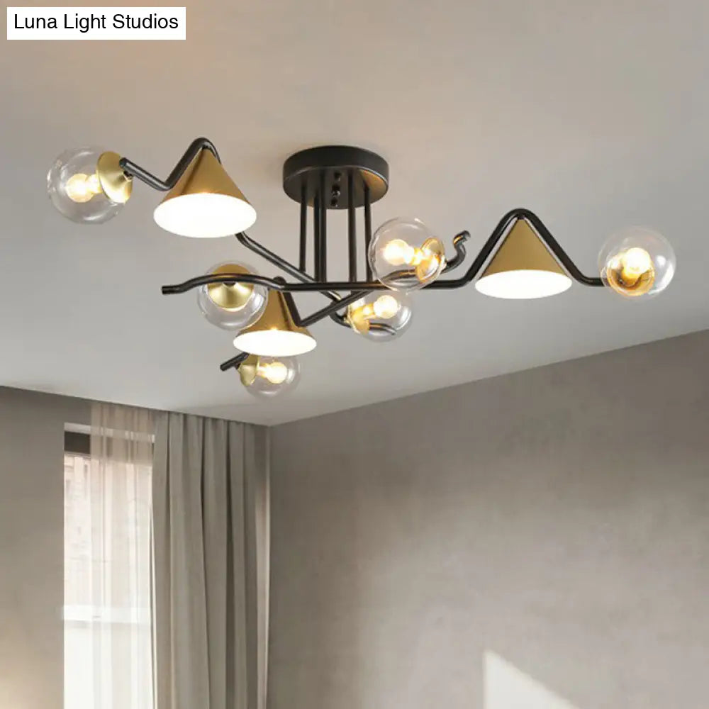 DecorBites™ DecorBites™ Minimalist Glass Semi Flush Ceiling Light - Cone and Ball Shaped, Black-Brass Finish