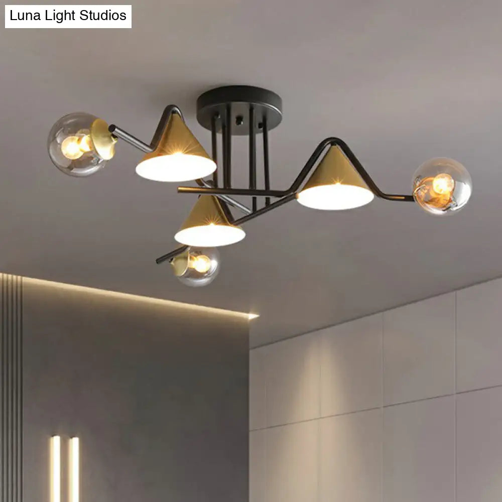 DecorBites™ DecorBites™ Minimalist Glass Semi Flush Ceiling Light - Cone and Ball Shaped, Black-Brass Finish