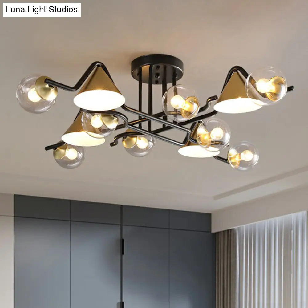 DecorBites™ DecorBites™ Minimalist Glass Semi Flush Ceiling Light - Cone and Ball Shaped, Black-Brass Finish