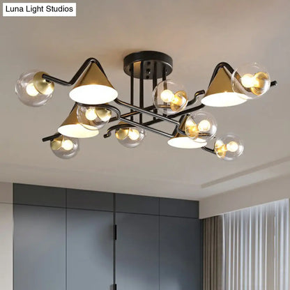 DecorBites™ DecorBites™ Minimalist Glass Semi Flush Ceiling Light - Cone and Ball Shaped, Black-Brass Finish