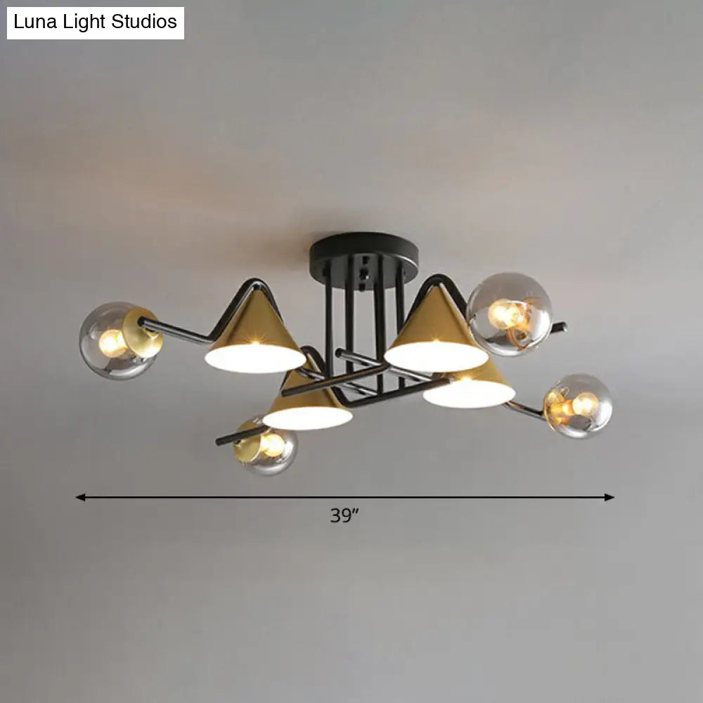DecorBites™ DecorBites™ Minimalist Glass Semi Flush Ceiling Light - Cone and Ball Shaped, Black-Brass Finish