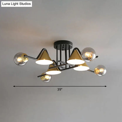 DecorBites™ DecorBites™ Minimalist Glass Semi Flush Ceiling Light - Cone and Ball Shaped, Black-Brass Finish