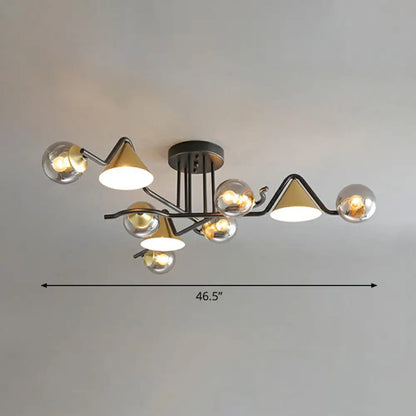 DecorBites™ DecorBites™ Minimalist Glass Semi Flush Ceiling Light - Cone and Ball Shaped, Black-Brass Finish