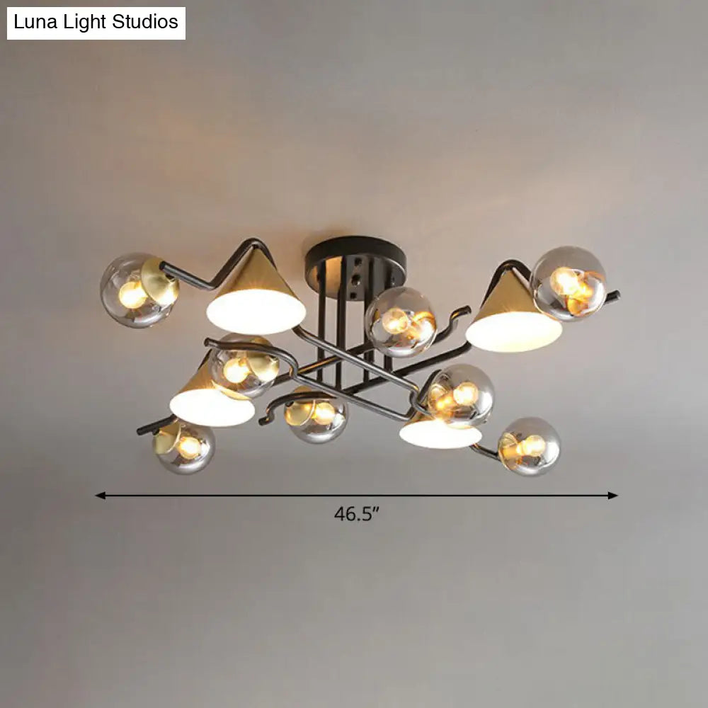 DecorBites™ DecorBites™ Minimalist Glass Semi Flush Ceiling Light - Cone and Ball Shaped, Black-Brass Finish